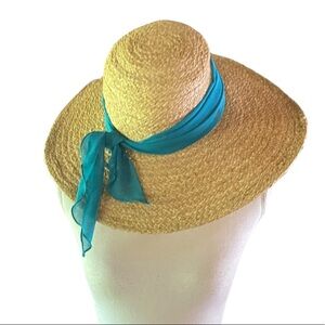 SCALA Raffia Floppy Beach Hat with Blue Sash